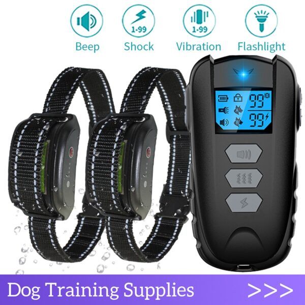 1000ft Electric Dog Training Collar Pet Remote Control Barkproof Collars for Dogs Vibration Sound Shock Rechargeable Waterproof