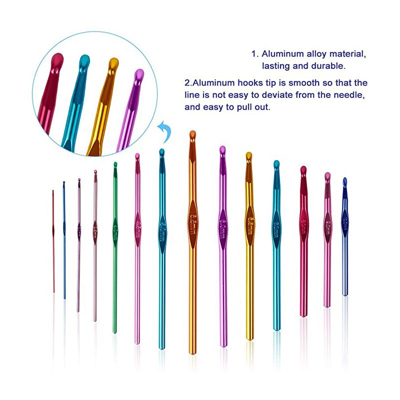 14 Sizes 2-10mm Multicolor Aluminum Handle Crochet Hooks for Crocheting, , Knitting Needles for Yarn Craft, - Image 2