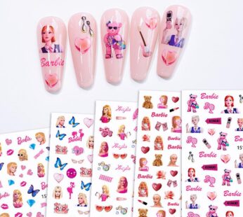 1Pcs Diy Barbie Kawaii Nail Stickers Anime Children Girls Cartoon Cute Doll Nails Art Patch Decals Manicure Decoration Gifts Toy