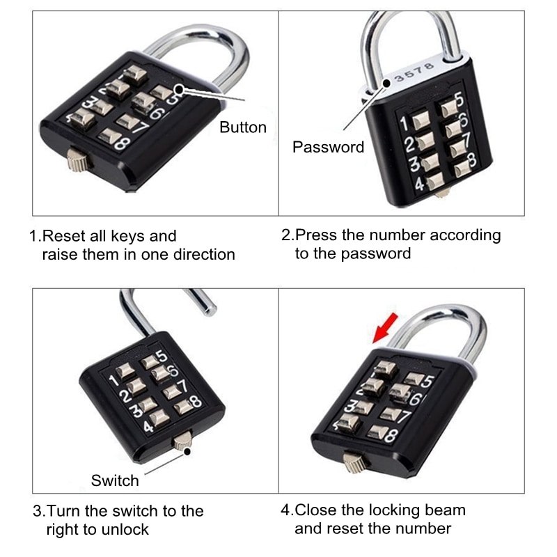 8 Digits Password Code Combination Padlock Zinc Alloy Suitcase For Luggage Travel Code Smart Lock Code Keyed Anti-thieft Lock - Image 4