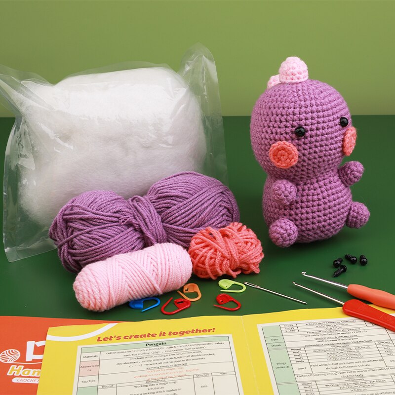 KRABALL Penguin Dinosaur DIY Animal Beginners Kniting Kit for Adults and Kids with Crochet Hook Accessories and Instructions - Image 5