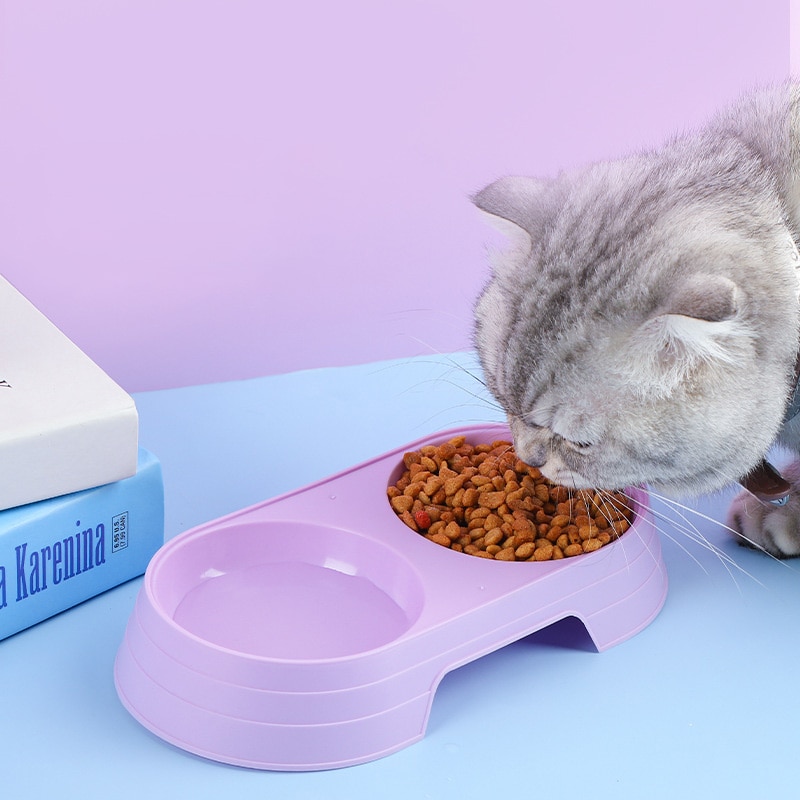 Macaron Pet Double Bowl Plastic Kitten Dog Food Drinking Tray Feeder Cat Feeding Pet Supplies Accessories - Image 6