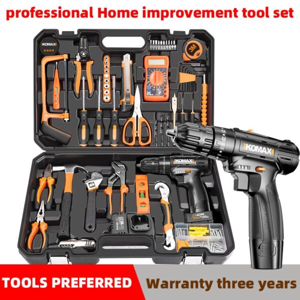 Professional Home Improvement Toolbox Full Set Powerful Impact Drill Combination Mechanical wood Car Repairs Complete Toolkit