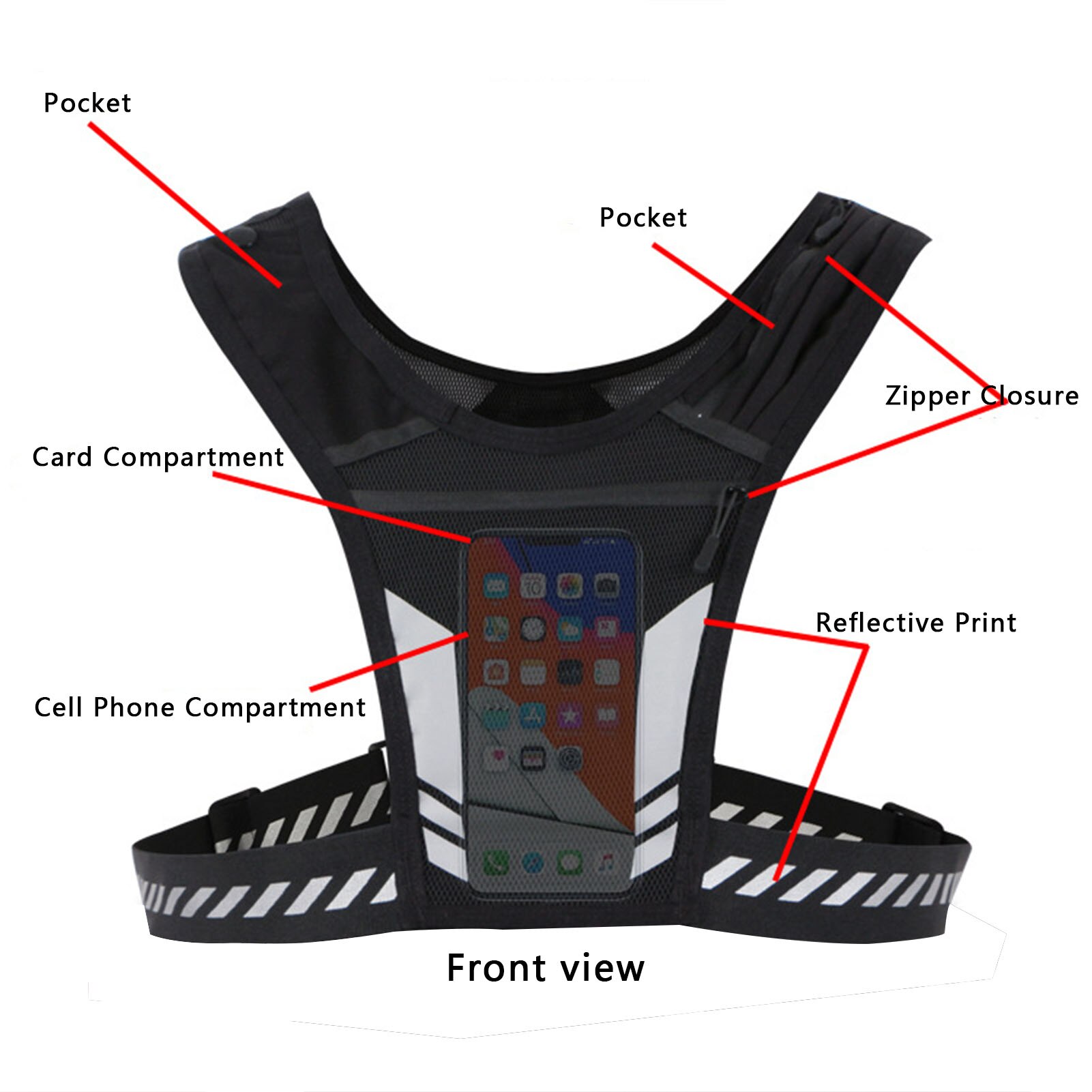 Reflective Running Backpack Lightweight Sport Running Vest Mobile Phone Cards Bag for Trail Running-Ultra-Light 1L Water Bag