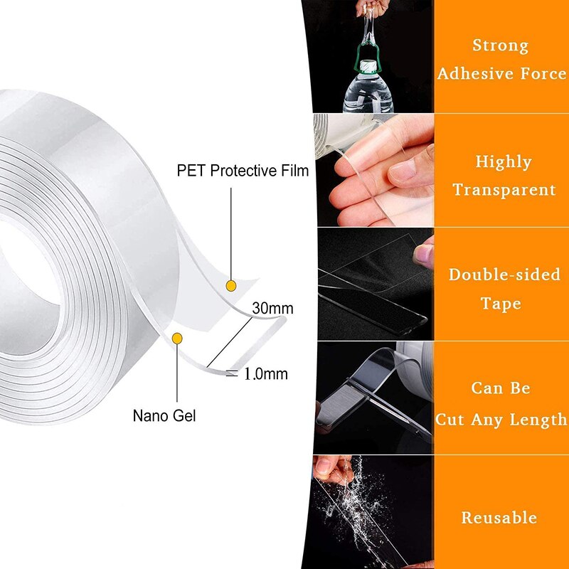 Reusable Nano Adhesive Tape Clear Double Sided Removable Transparent Alien Tape Anti-Slip Traceless for Home Supplie - Image 3